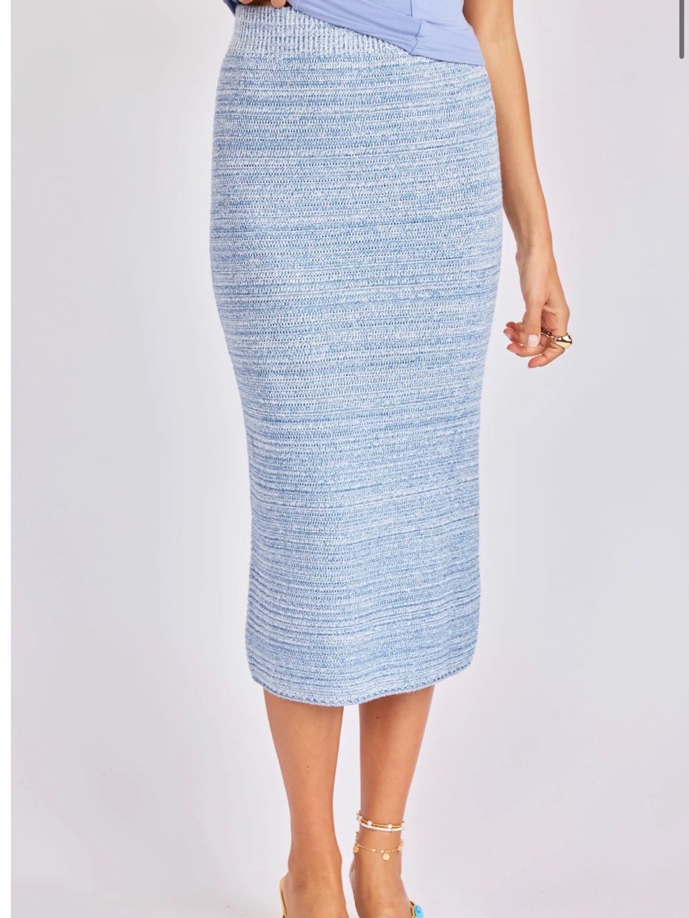 Sage the Label Salty Breeze Knit Midi Pencil Skirt L NWT Coastal
